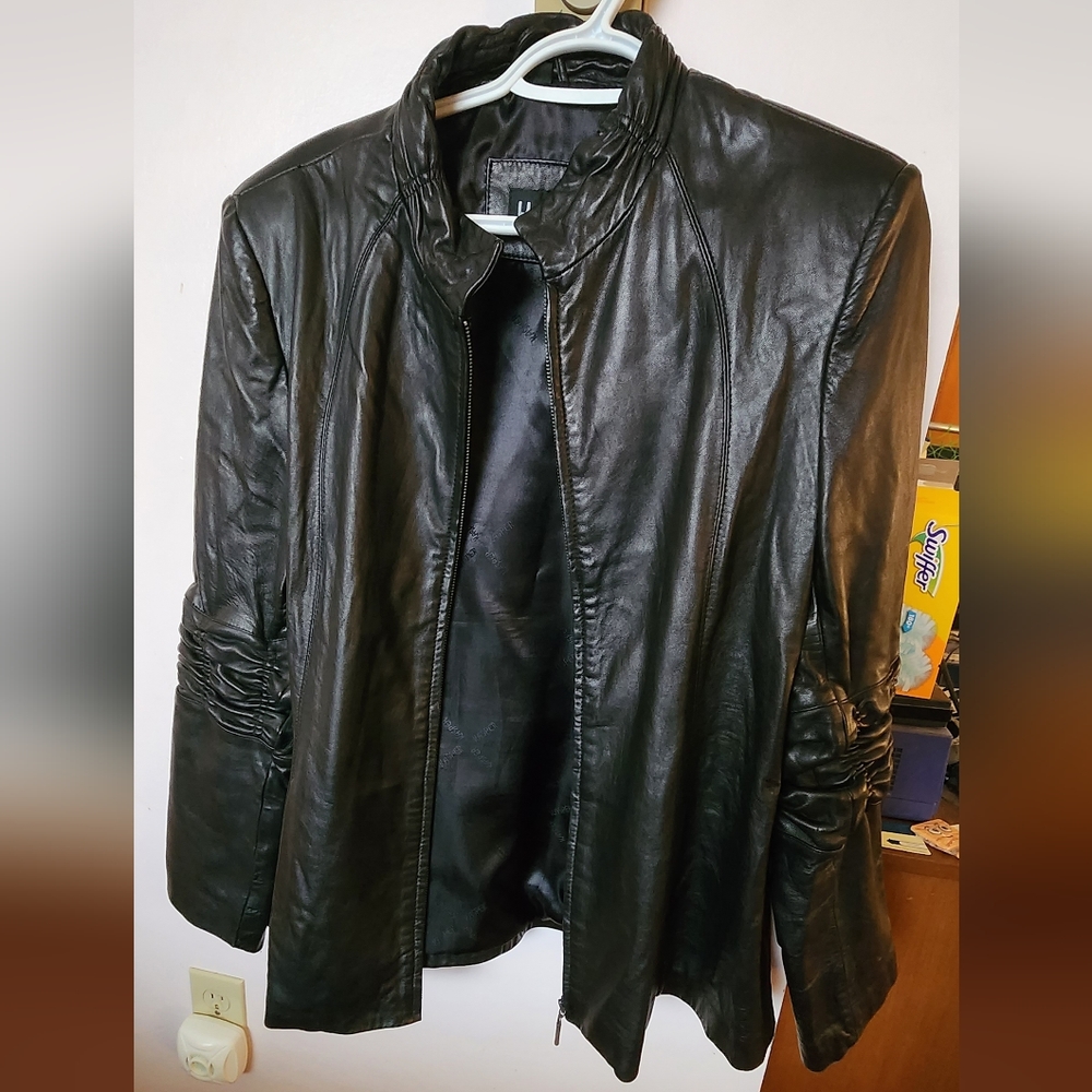 VINTAGE Kasper Ruched Leather Jacket